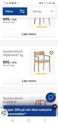 Spisebordsstol, Eg, Vadehavet, Prisen er for 6 stole brugt i 1 år, de står som nye. Kan købes stk. v