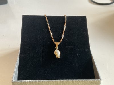 Halskæde, guld, 14 karat 585 vedhæng med perle . Veneziakæde 45 cm 8 karat .