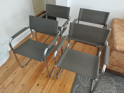 Spisebordsstol, Læder over forkromet stål, 4 sjældent udbudte frisvinger stole med gråt læder på sæd