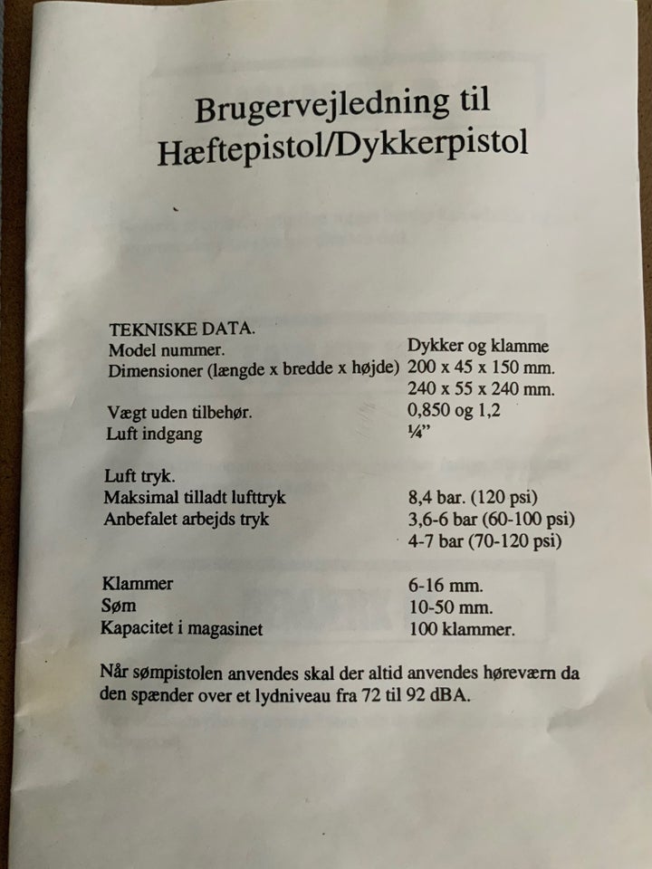 Andet elværktøj, T.P. Air Hæftepistol/Dykkerpistol