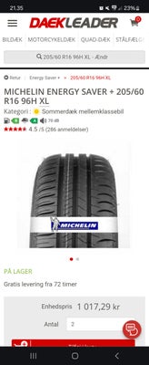 Sommerdæk, Michelin, 205 / 60 / R16, 99% mønster, Hej dba, jeg sælger disse afmonterede sommerdæk gr