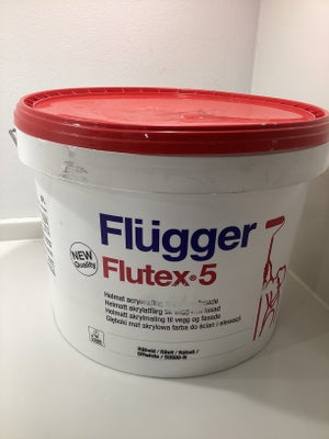 Vægmaling, Flügger Flutex 5, 2,5 liter, Råhvid, Helmat acryl. Der er 2,5 liter tilbage fra en 10 lit