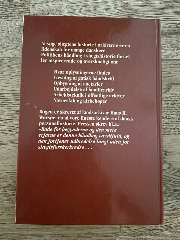 Håndbog i slægtshistorie, Hans H. Worsøe, emne: historie og