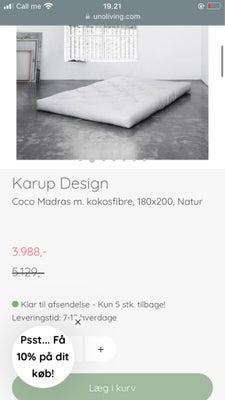 Futonseng, Coco madras med kokosfibre Karup  , b: 200 l: 180, Vi har en futon seng vi sælger da det 