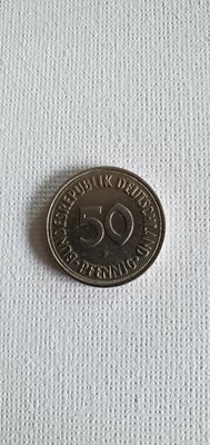Vesteuropa, mønter, 50 pfenning, 1950, Tysk 50 Pfenning mønt fra 1950