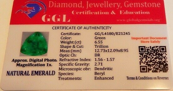 Andet smykke, ædelsten, 6,55 Smaragd Colombia . certyfikat