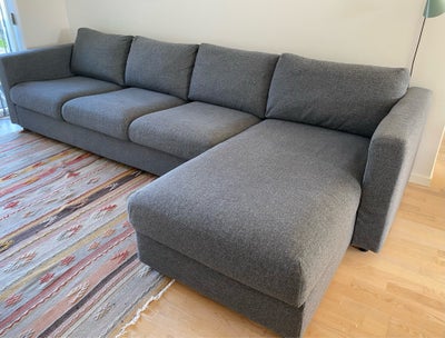 Sofa, stof, 4 pers. , Vimle Ikea, Sofa med chaiselong 4 pers. Ikea model Vimle farve lejde grå/sort.