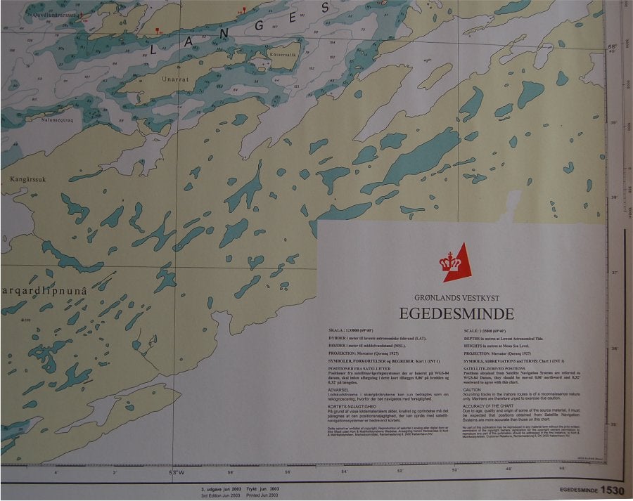 Dansk Søkort 1530 Grønland Vestkyst Egedesminde