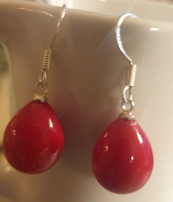 Øreringe, perler, Fine Røde Sea shell, perler med fint Sterling sølv, stemplet.