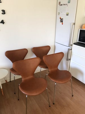 Arne Jacobsen, stol, 3107, 6 stk syver stole 3107, nypolstret i cognac semianilin læder. Med mat ste