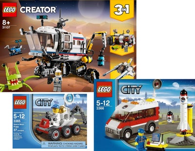 Lego City, Køb alle tre sæt for 395 kr.

31107 Rumudforskningskøretøj (Lego Creator)
3366 Space Sate