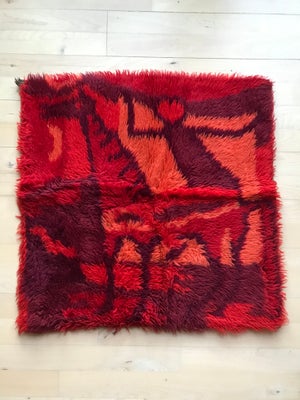 Rya vægtæppe, Retro fra 70'erne, motiv: Figurer, væg tæppe  eller gulvtæppe, farve - orange, røde nu