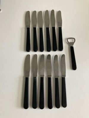 Bestik, 12 middagsknive 21 cm m/ sorte skafter og oplukker, Raadvad, Knive pris / stk 20 kr. 
Alle 1