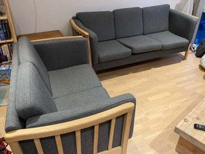 Sofagruppe, uld, 3 pers., Oxford sofaer 3 + 2 personer, hvidpigmenterer eg og antracitgråt uldbetræk
