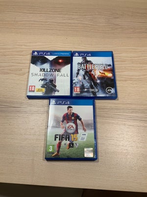 Various, PS4, anden genre, Selling the PS4 games below for 30kr each

1) FIFA 15
2) Killzone Shadow 