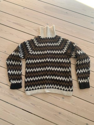 Sweater, Hjemme strikket, str. 36, Brun/sort/hvid, Islandsk uld, God men brugt, Virkelig lækker vint