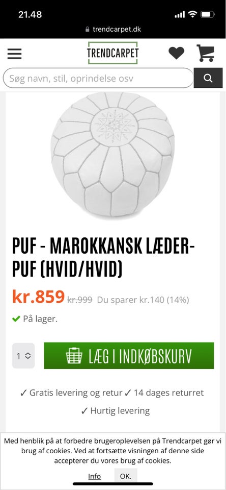 Puf / læder marokkansk , Læder