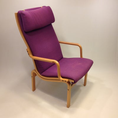 Lænestol, stof, komfortabel / comfi chair - i lilla uldstof, Rigtig fin hvilestol / Otiumstol i slid