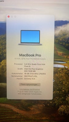 MacBook Pro, God, Sælger denne MacBook pro 2019 
Med en i5 core og 16 gb ram og 256 gb ssd
Computere