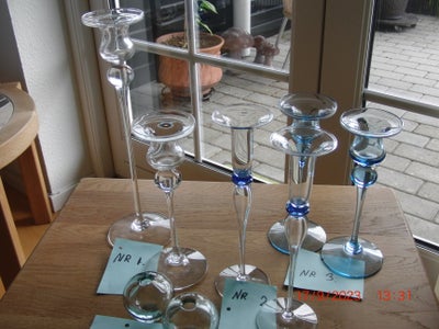 Glas, Lysestager forskellige, Holmegård, 
Forskellige Lysestage
nr. 1. pr par 250 kr. ( SOLGT )
nr. 