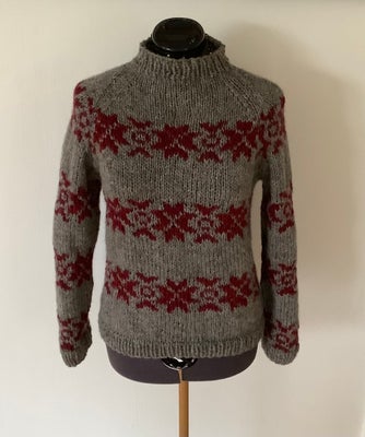 Sweater, FruStrik, str. 36, Grå med mørkerøde stjerner, Islandsk uld, Ubrugt, Sarah Lund sweater - h