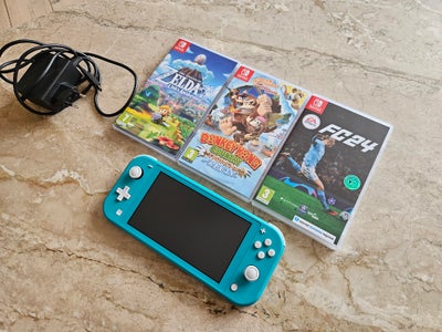 Nintendo Switch, Nintendo Switch Lite, Perfekt, Nintendo Switch Lite i farven turquoise. Fremstår i 