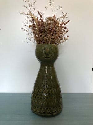 Vase, Vintage vase, Cute green porcelain vase with a face and decorative ornaments. Never used. Leng