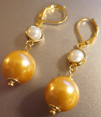 Øreringe, perler, Fine Gule og hvide sea, Shell perler og Guld / Alloy