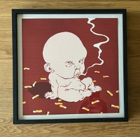 Farvelitografi, Michael Kvium, motiv: Baby der ryger
