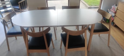 Spisebord m/stole, Massivt træ og mdf, Jysk Marstrand , b: 90 l: 190, Spisebord med to udtræksplader