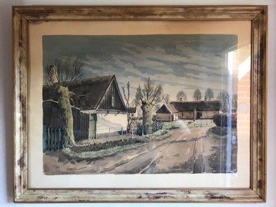 Akvarel, H. BERG, motiv: Landskab, stil: Andet, b: 88 h: 68, Ældre maleri af H. BERG i ramme der er 