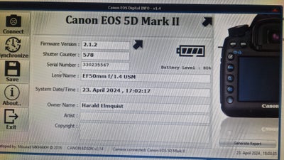Canon, 5D MK2, spejlrefleks, 21,2 megapixels, 0 x optisk zoom, Perfekt, SE SHUTTER COUNT!! NÆSTEN UB