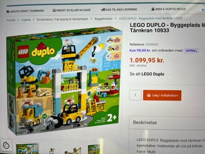 Lego Duplo, 10933, LEGO DUPLO - Byggeplads Med Tårnkran 10933. Næsten ikke brugt og alle dele haves.