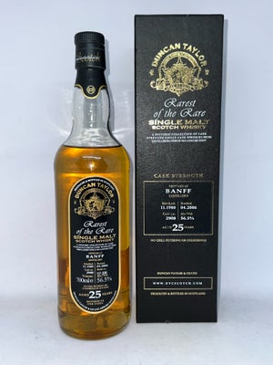 Spiritus, Skotsk Whisky, Banff 1980. 25 år på fad og tappet på 230 flasker i fadstyrke 56,5%. Destil