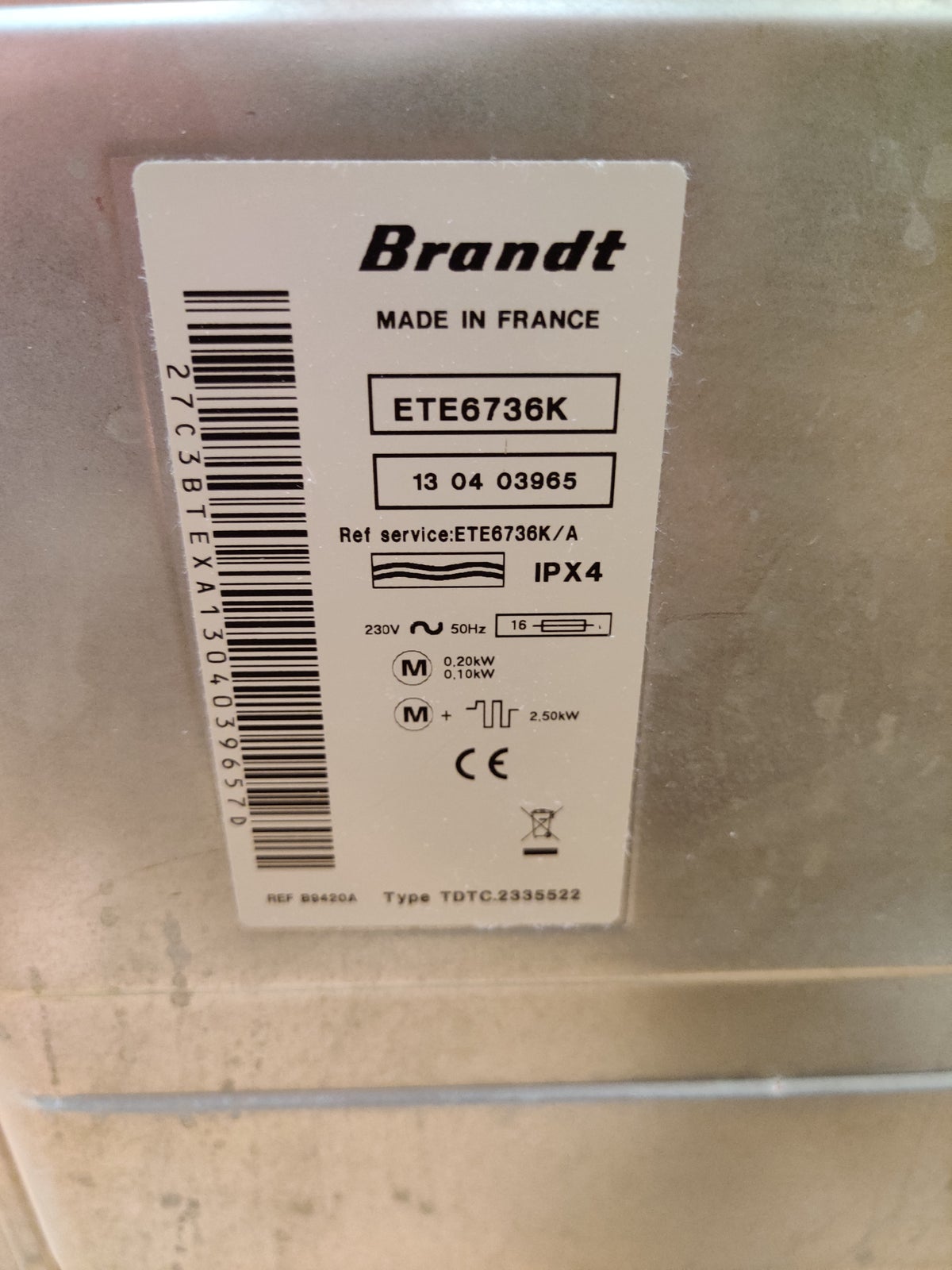 Tørretumbler, Brandt ETE6736K