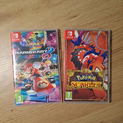 Mario Kart 8 Deluxe + Pokémon Scarlet, Nintendo Switch, 250 kr for Pokémon Scarlet
300 kr for Mario 