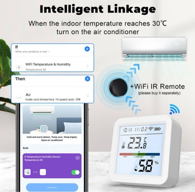 Termometer, Tuya, Tuya Zigbee Wifi - Temperatur & fugtigheds Sensor med LCD Skærm 
Digital trådløs T