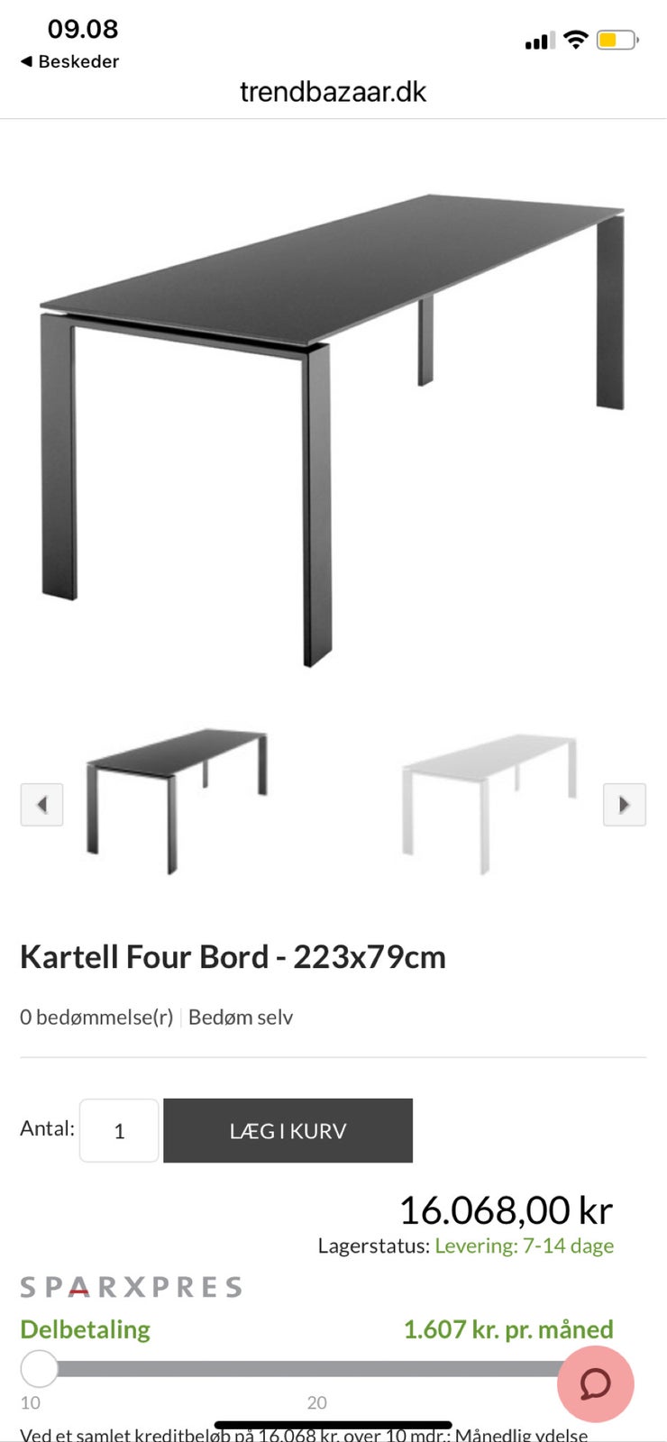 Spisebord, Metal og sort laminat, Kartell Four