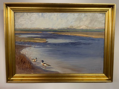 Oliemaleri, Johannes V. Kristensen, motiv: Landskab, b: 82 h: 56, Maleriet er fra april 1922 og moti