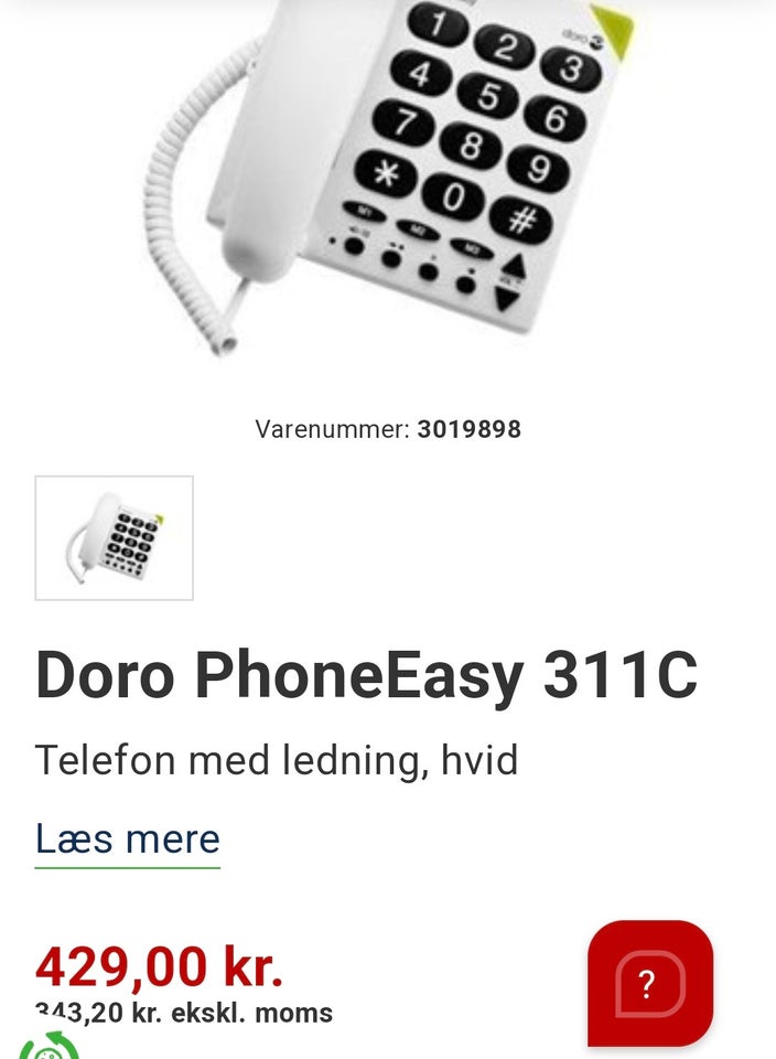 Bordtelefon, DORO EASY 311 C, og og af God – Brugt dba.dk – Nyt Køb Salg
