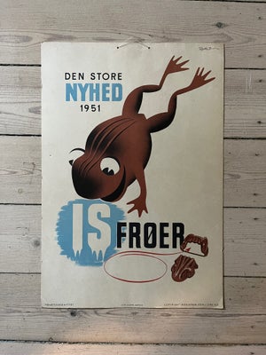 Skilte, Original, supernice og flot grafisk reklameplakat for Isfrøer fra 1951. Perfekt i sommerhuse