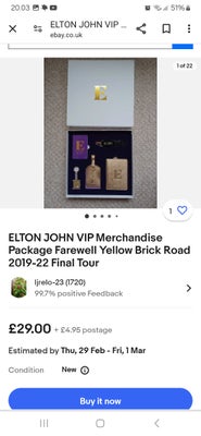 Andre samleobjekter, ELTON JOHN VIP Merchandise Package Farewell Yellow Brick Road 2019-22 Final Tou