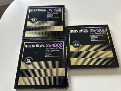 Spolebåndoptager, God, 3 stk brugte Maxell UD/XL 35-180B spolebånd.
De er ok.
Pris for alle 3 incl p