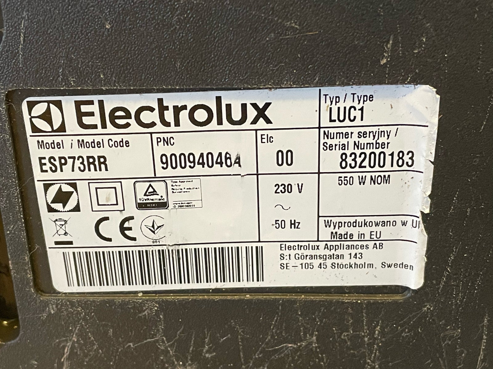 Støvsuger, Electrolux, 550 watt