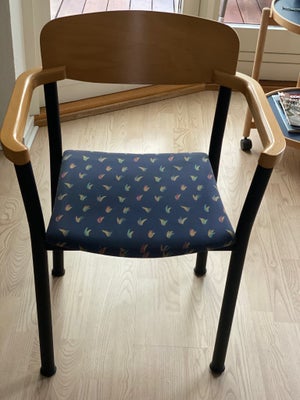 Spisebordsstol, Armlæn: bøg, stofsæde, metalben, 3 stk. fin stand