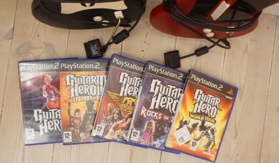 Div. Guitar Hero spil, PS2, Diverse Guitar Hero spil og guitar controllere til Playstation 2. Begge 