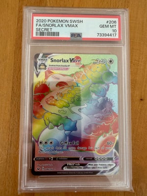 Samlekort, Pokemonkort psa 10, Snorlax vmax rainbow #206