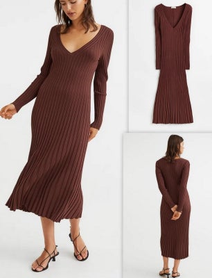 Anden kjole, H&M, str. XL,  Varm brun,  Ubrugt, Super lækker strikkjole med V-hals fra H&M i en flot