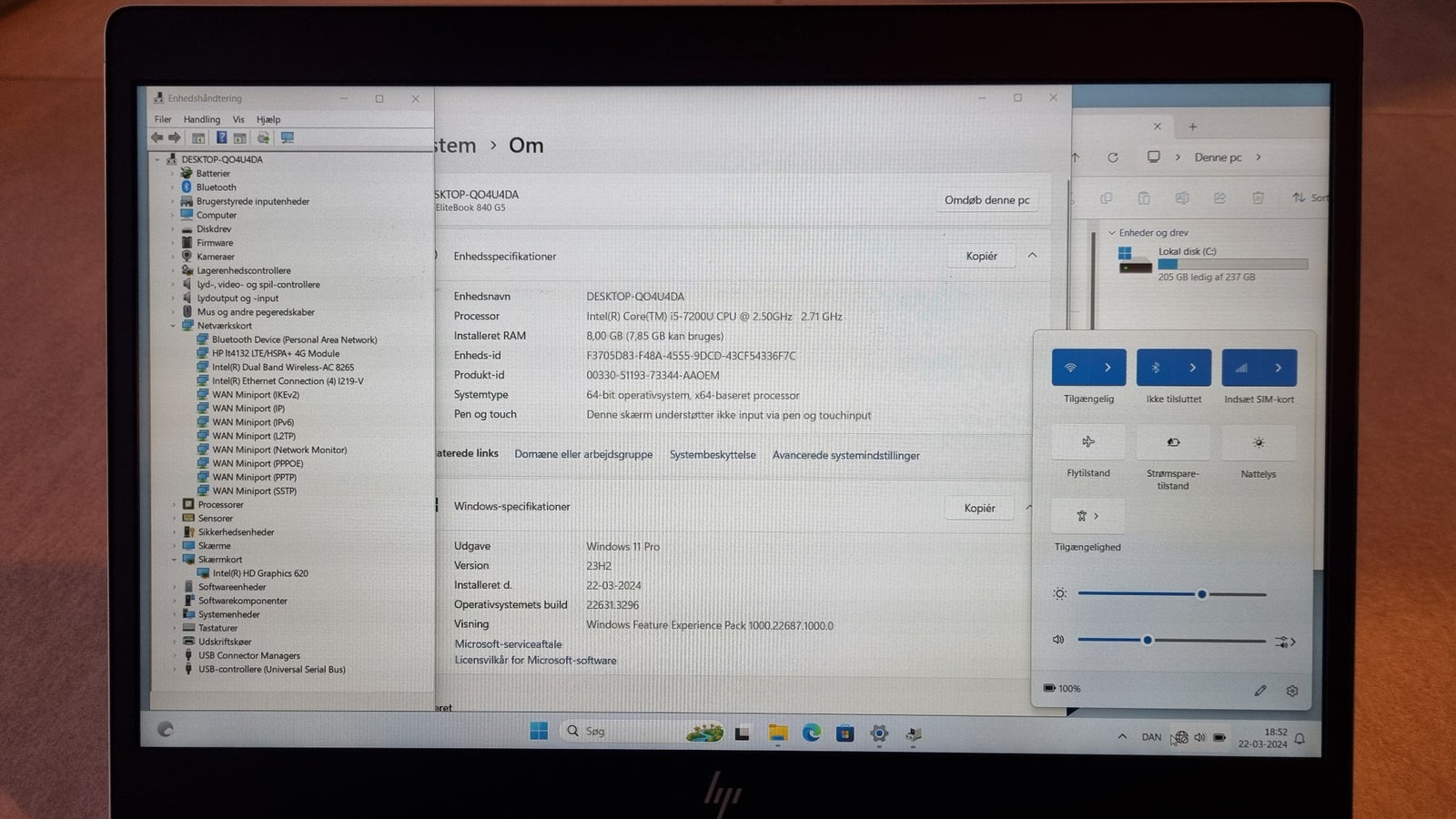 HP EliteBook 840 G5, 3,5 GHz, 8 GB ram