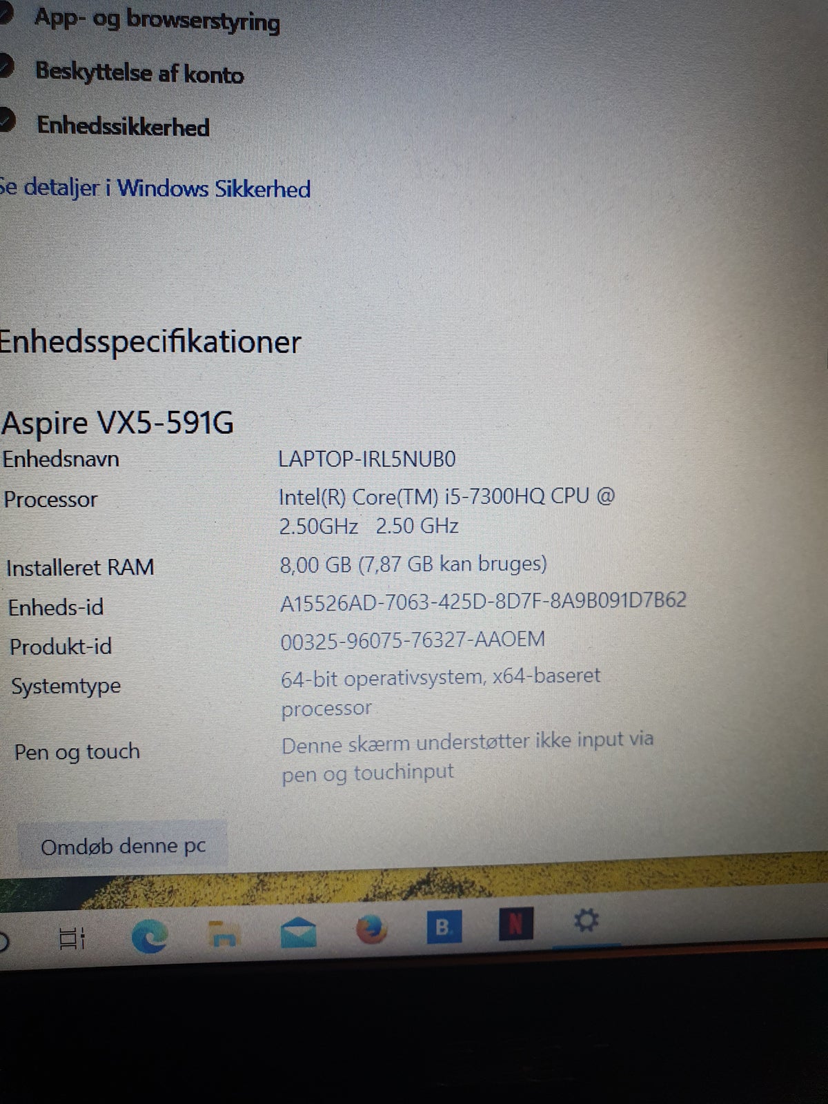 Acer Aspire vx5-591G, I5-7300HQ GHz, 8 GB ram